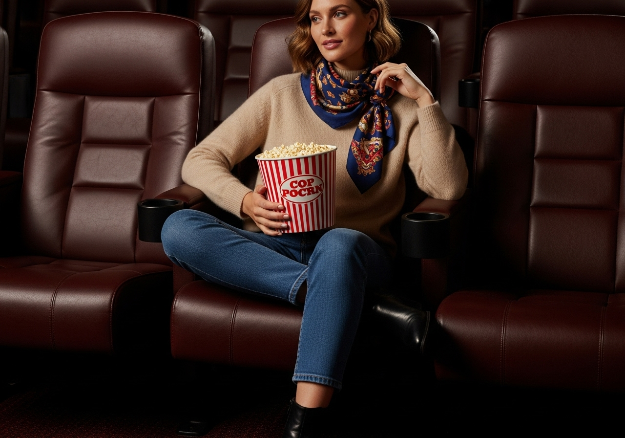 Stylish woman in a chic casual outfit for a cinema date